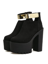 Mode Bling Dicken Absätzen Damen Schuhe Schwarze Stiefel Flock